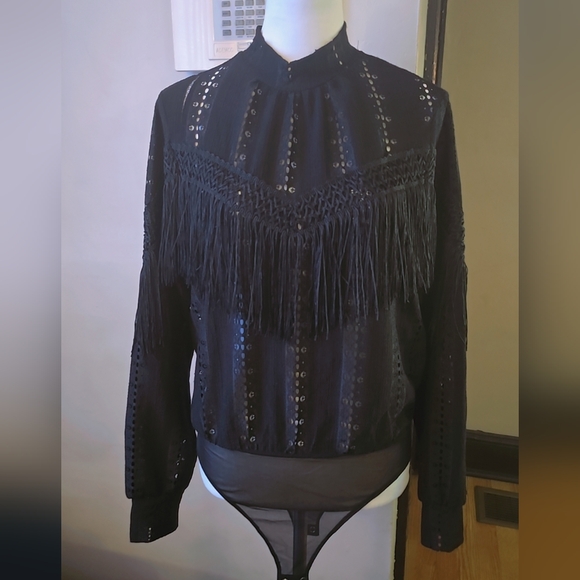 Forever 21 Tops - Black Fringe Bodysuit